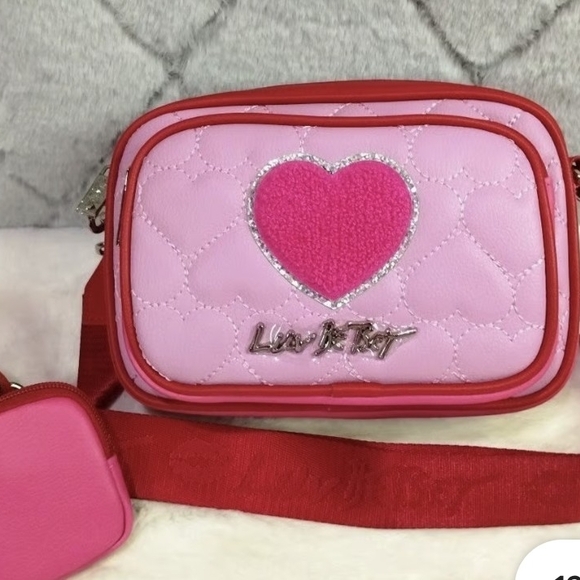NWT Betsy Johnson Pink & Red Heart Crossbody Bag With Coin Purse So Cute!! - Picture 9 of 9